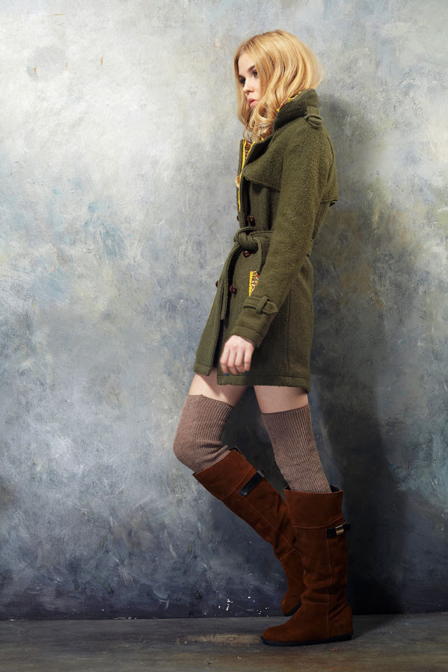 Women Olive woolen jacket - Click Image to Close